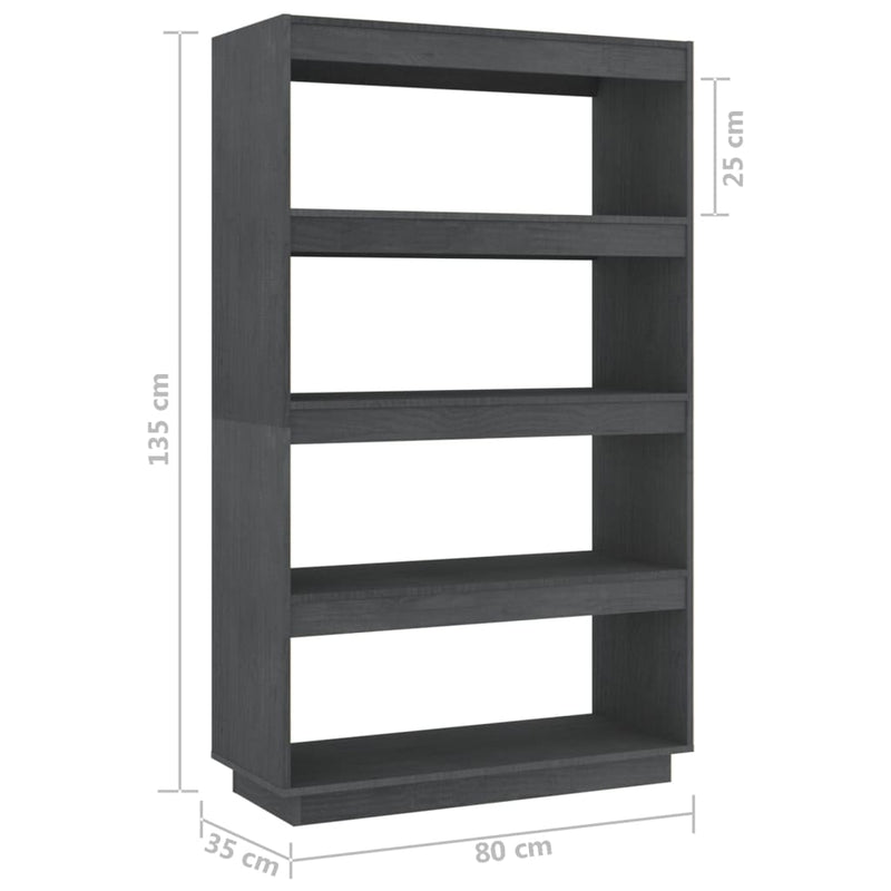 Book Cabinet/Room Divider Grey 80x35x135 cm Solid Pinewood