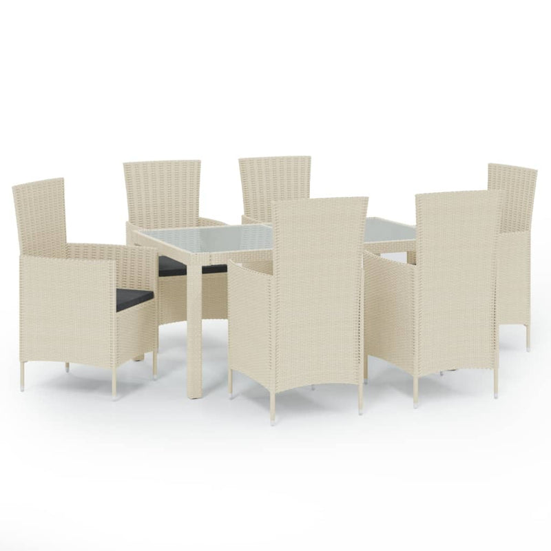 7 Piece Outdoor Dining Set with Cushions Poly Rattan White