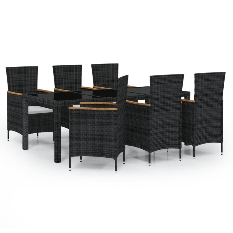 7 Piece Outdoor Dining Set with Cushions Poly Rattan Black