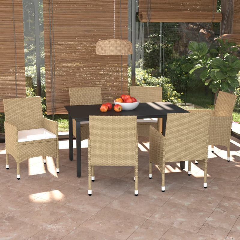 7 Piece Garden Dining Set with Cushions Poly Rattan Beige
