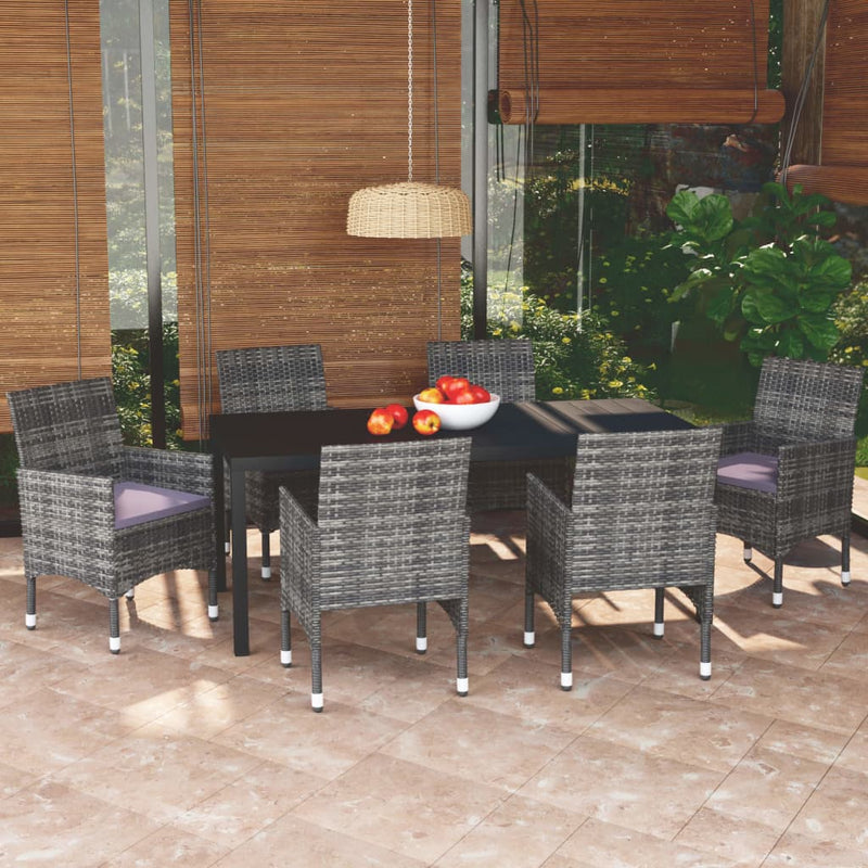 7 Piece Garden Dining Set with Cushions Poly Rattan Grey