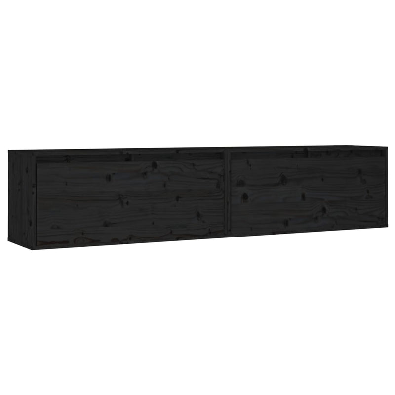Wall Cabinets 2 pcs Black 80x30x35 cm Solid Wood Pine