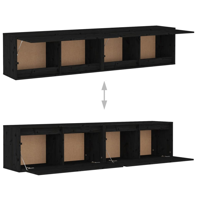 Wall Cabinets 2 pcs Black 80x30x35 cm Solid Wood Pine