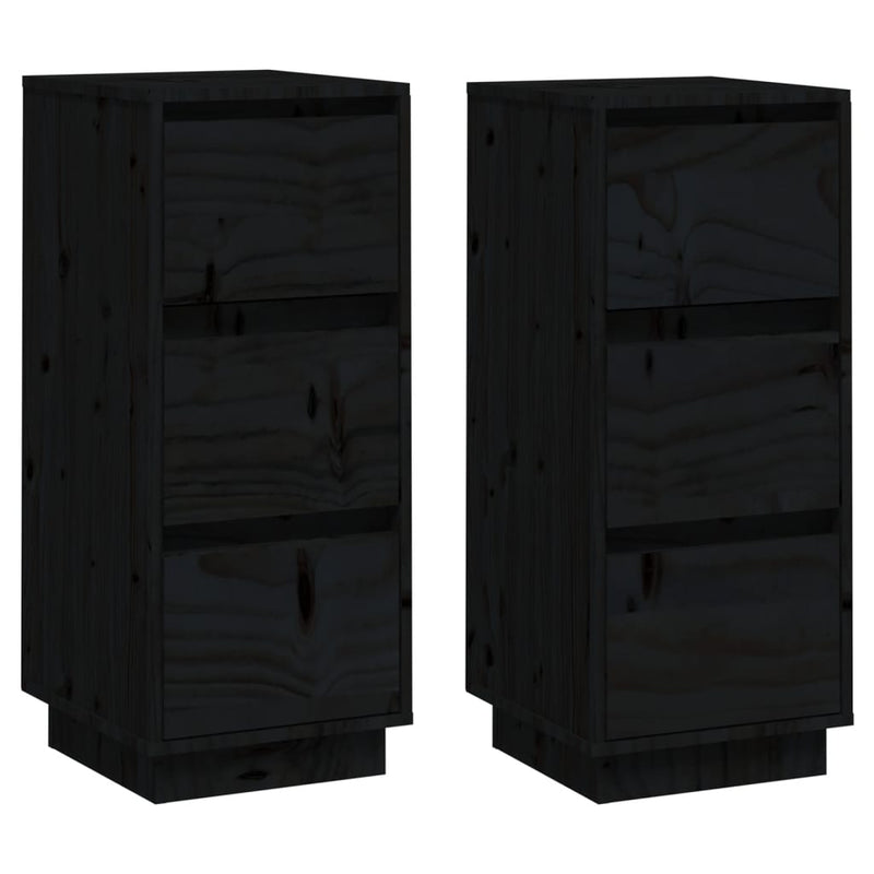 Sideboards 2 pcs Black 32x34x75 cm Solid Wood Pine