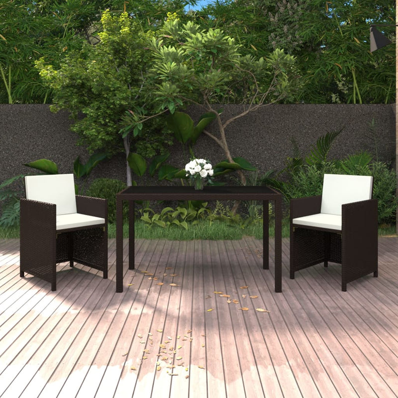3 Piece Garden Dining Set with Cushions Poly Rattan Brown