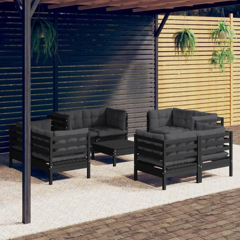 9 Piece Garden Lounge Set with Anthracite Cushions Pinewood