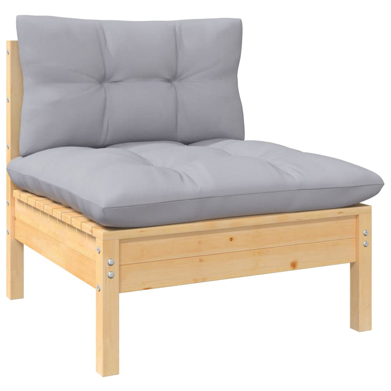 4 Piece Garden Lounge Set with Grey Cushions Pinewood