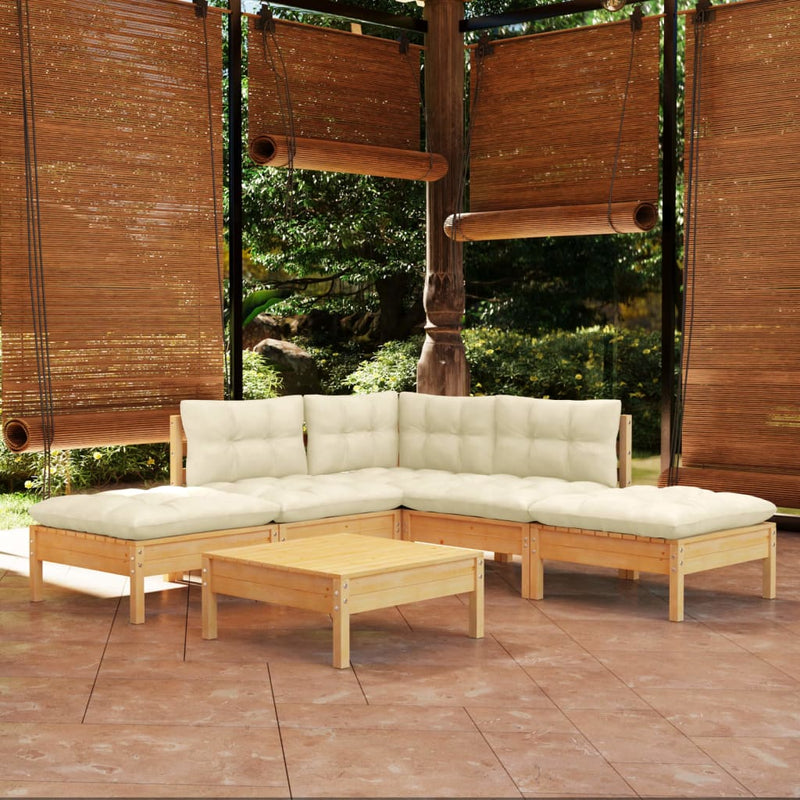 6 Piece Garden Lounge Set with Cream Cushions Pinewood