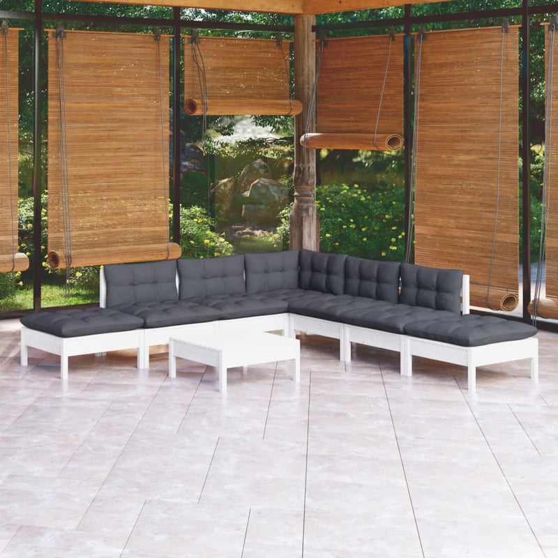 8 Piece Garden Lounge Set with Cushions White Pinewood