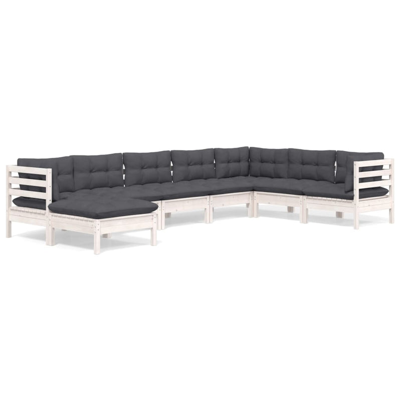 8 Piece Garden Lounge Set with Cushions White Solid Pinewood