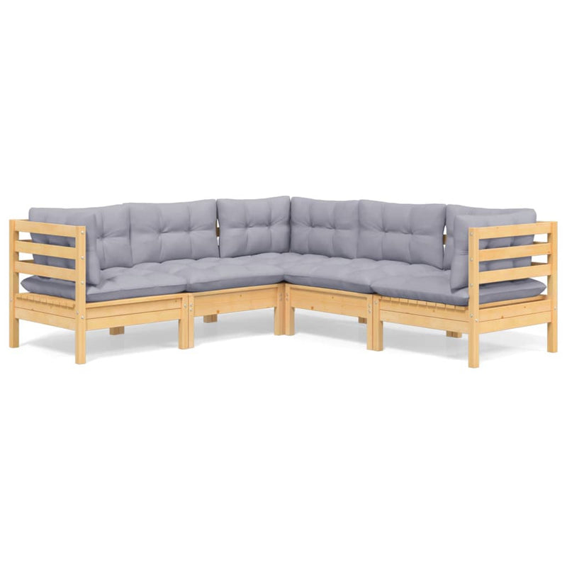 5 Piece Garden Lounge Set with Grey Cushions Solid Pinewood