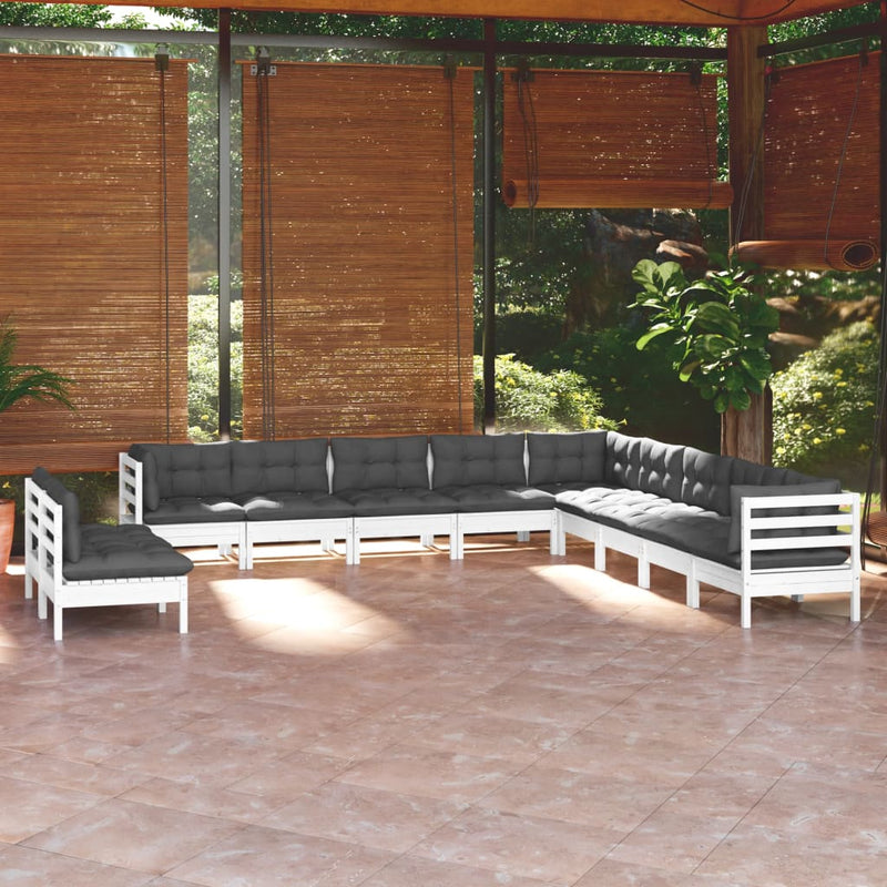 11 Piece Garden Lounge Set with Cushions White Solid Pinewood