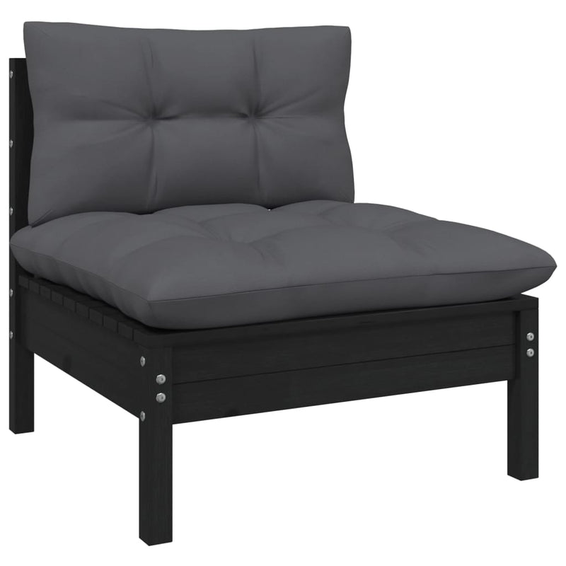 9 Piece Garden Lounge Set with Cushions Black Pinewood