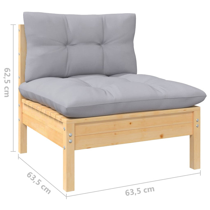 11 Piece Garden Lounge Set with Grey Cushions Pinewood