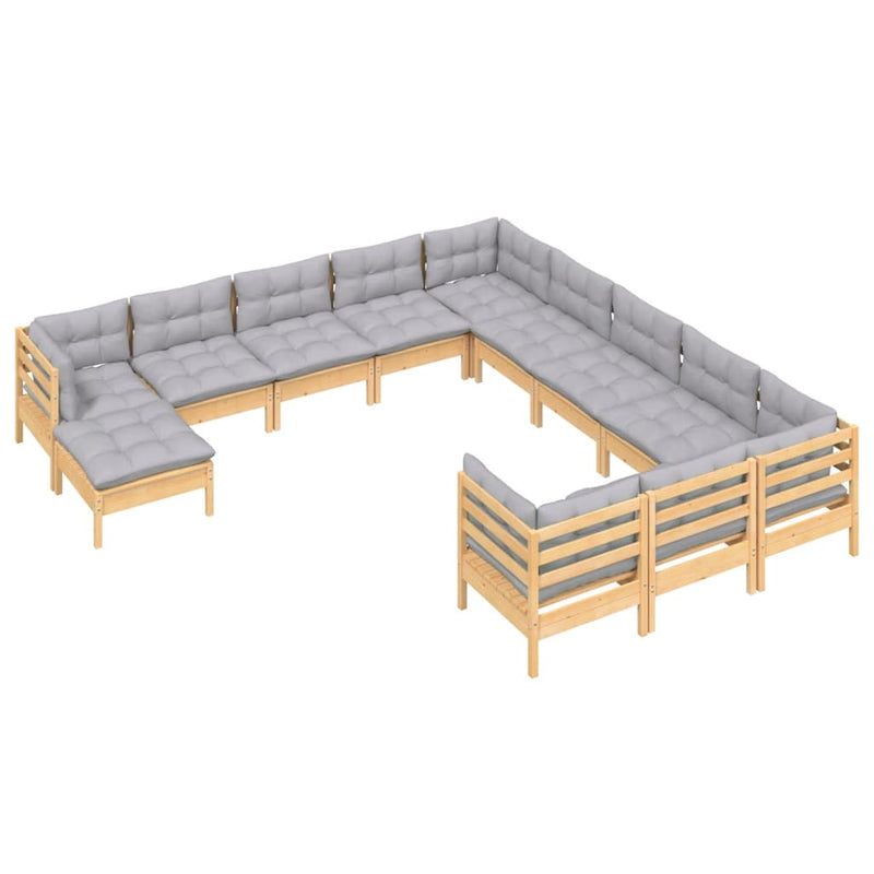 12 Piece Garden Lounge Set with Grey Cushions Pinewood