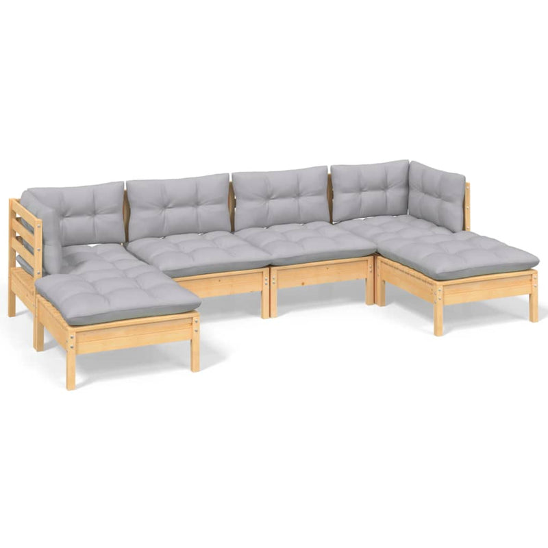 6 Piece Garden Lounge Set with Grey Cushions Pinewood