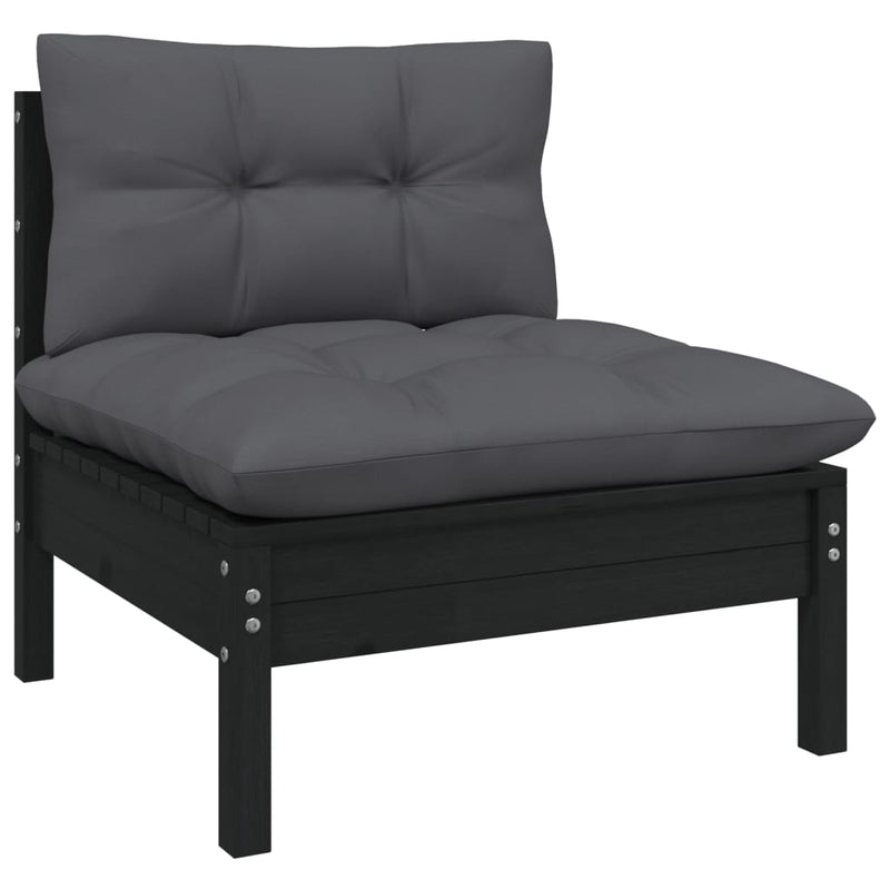 11 Piece Garden Lounge Set with Cushions Black Pinewood