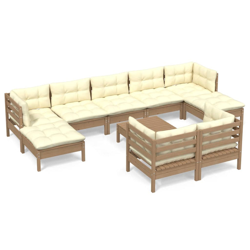 10 Piece Garden Lounge Set with Cushions Honey Brown Pinewood