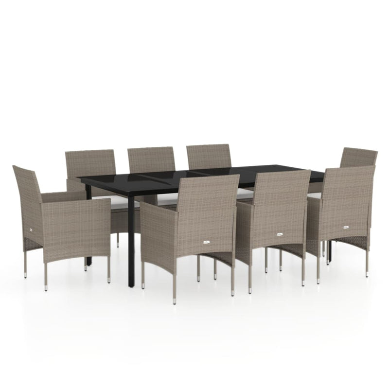 9 Piece Garden Dining Set with Cushions Beige and Black