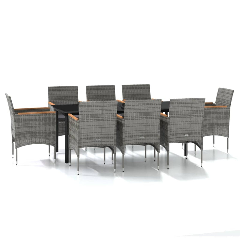 9 Piece Garden Dining Set with Cushions Grey and Black