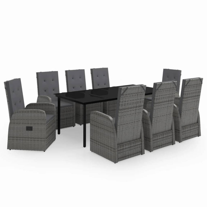 9 Piece Garden Dining Set with Cushions Grey