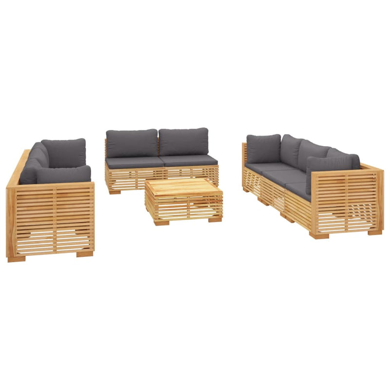 9 Piece Garden Lounge Set with Cushions Solid Teak Wood