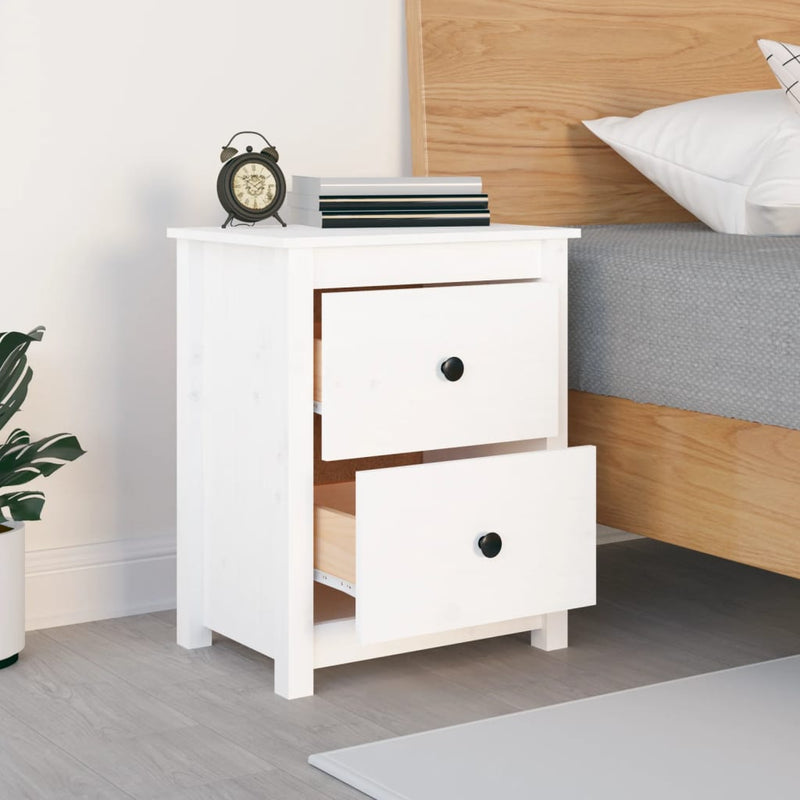 Bedside Cabinet White 50x35x61.5 cm Solid Wood Pine