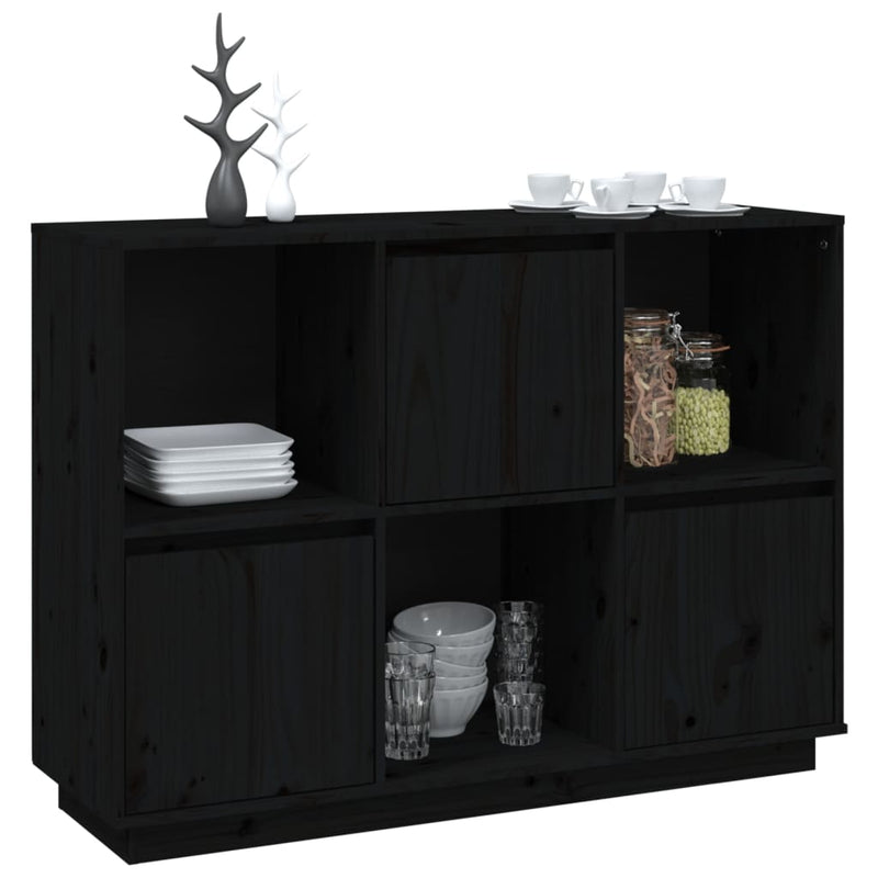 Sideboard Black 110.5x35x80 cm Solid Wood Pine
