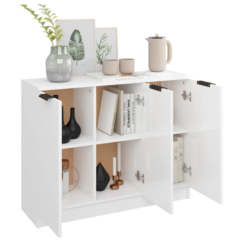 Sideboard High Gloss White 90.5x30x70 cm Engineered Wood
