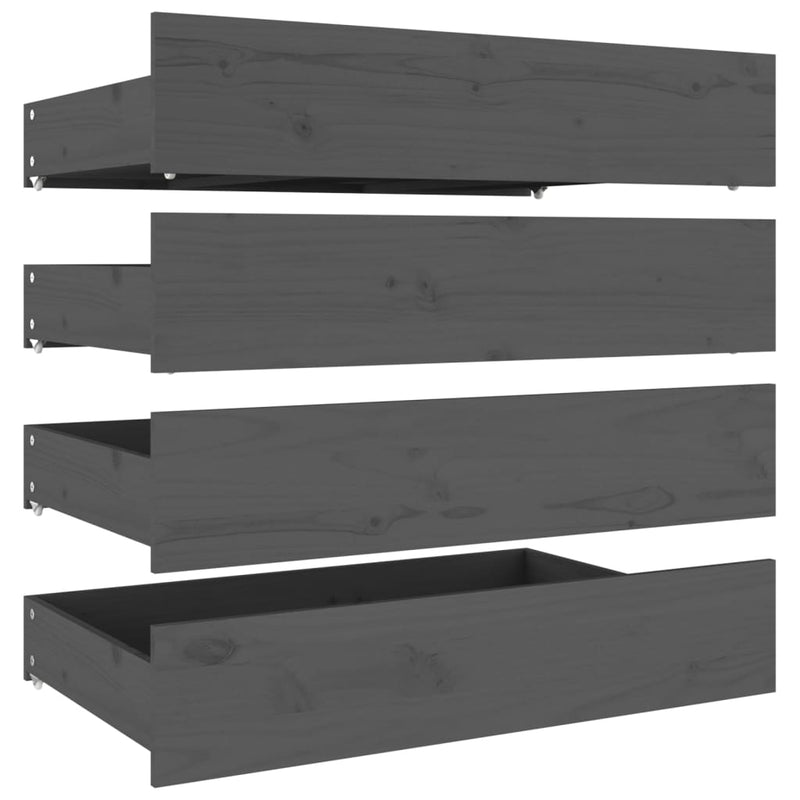Bed Drawers 4 pcs Grey Solid Wood Pine