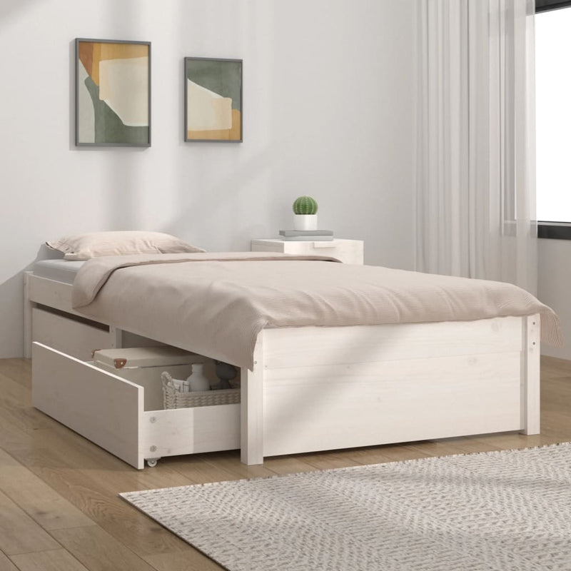 Bed Frame with Drawers White 92x187 cm Single Size