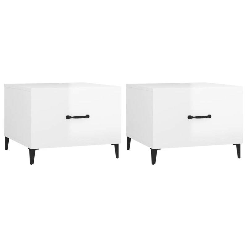 Coffee Tables with Metal Legs 2 pcs High Gloss White 50x50x40 cm
