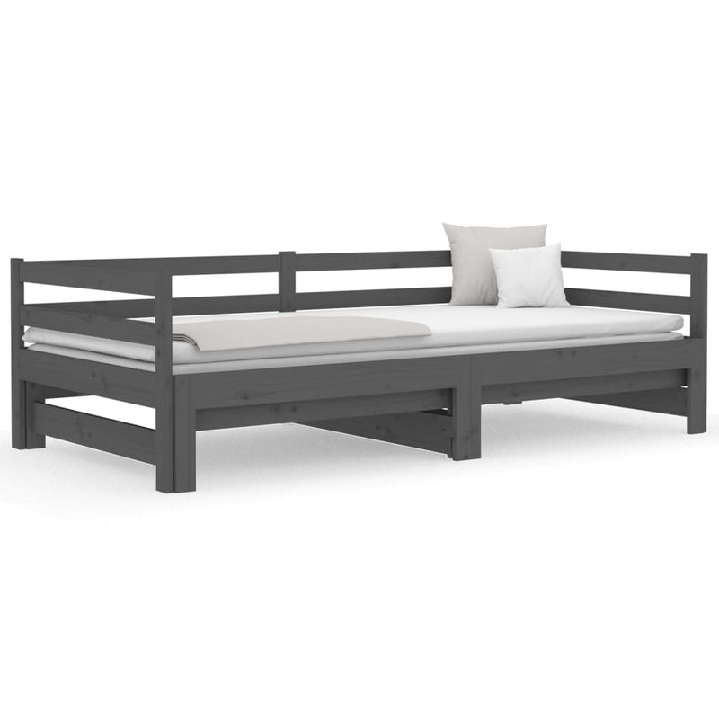 Pull-out Day Bed Grey 2x(92x187) cm Single Size Solid Wood Pine