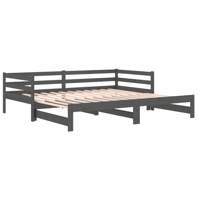 Pull-out Day Bed Grey 2x(92x187) cm Single Size Solid Wood Pine