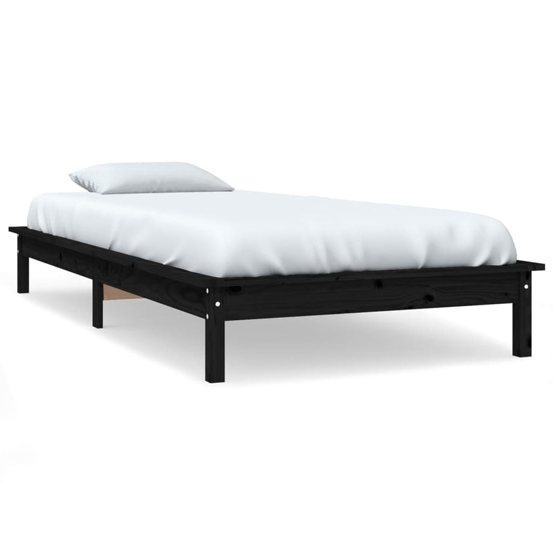 Bed Frame Black 92x187 cm Single Size Solid Wood Pine