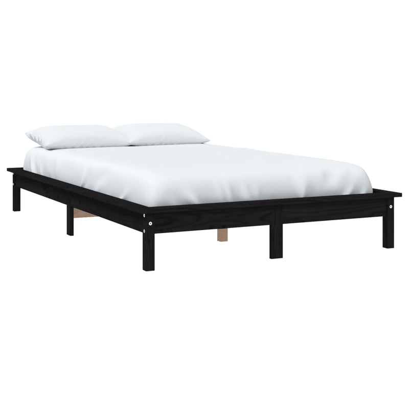 Bed Frame Black 137x187 cm Solid Wood Pine Double Size
