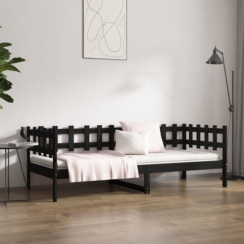 Day Bed Black 92x187 cm Single Size Solid Wood Pine