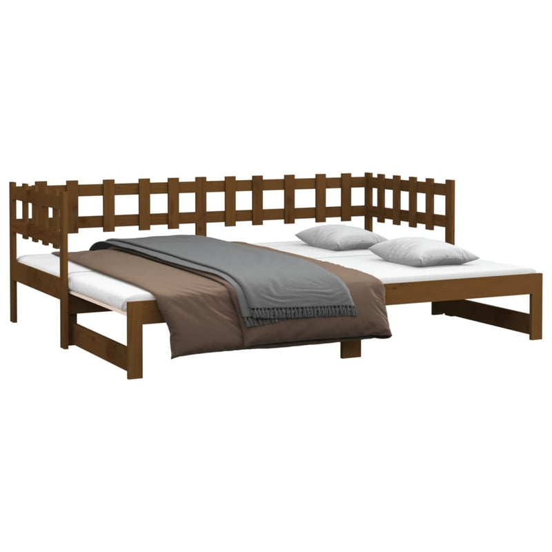 Pull-out Day Bed Honey Brown 2x(92x187) cm Single Size Solid Wood Pine