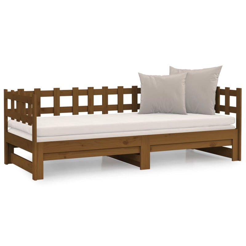 Pull-out Day Bed Honey Brown 2x(92x187) cm Single Size Solid Wood Pine
