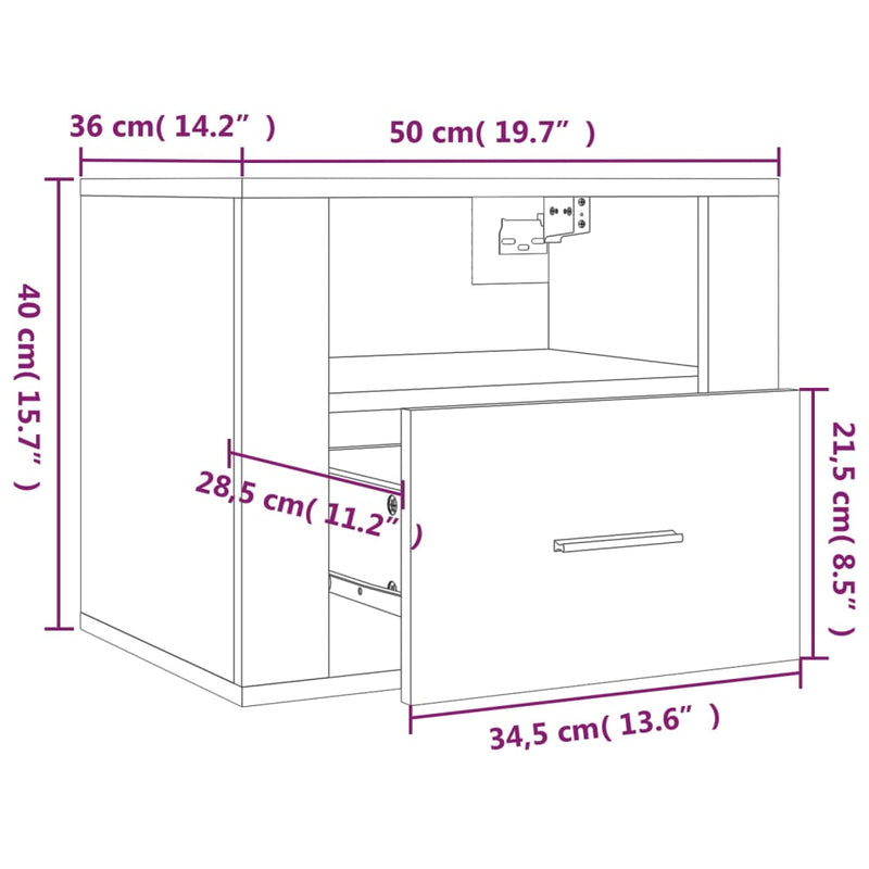 Wall-mounted Bedside Cabinets 2 pcs Black 50x36x40 cm