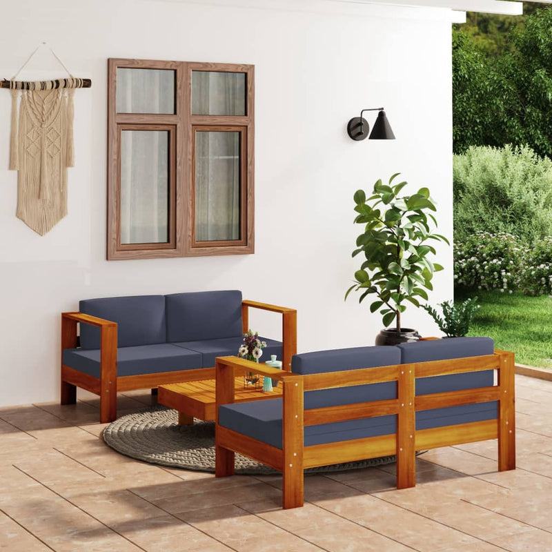 3 Piece Garden Lounge Set with Dark Grey Cushions Solid Wood