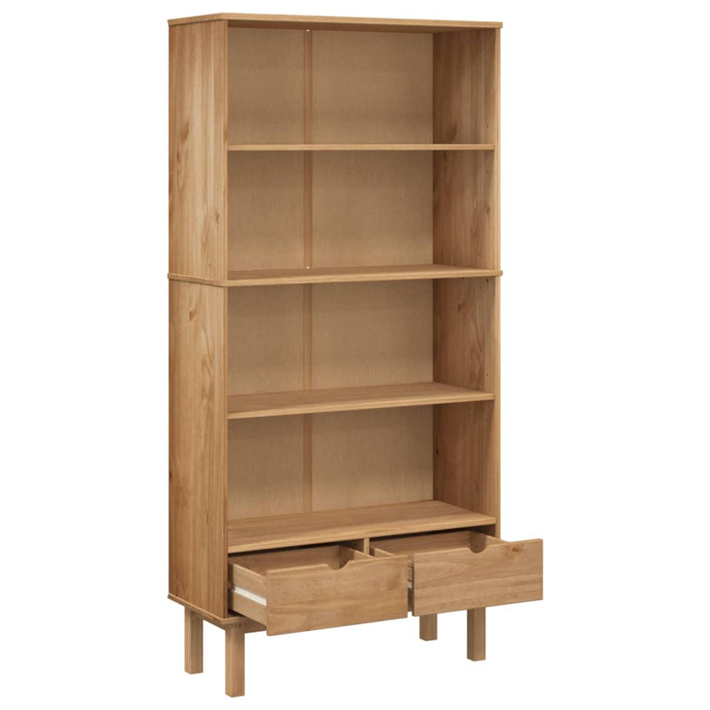 Bookcase OTTA with 2 Drawers Brown Solid Wood Pine