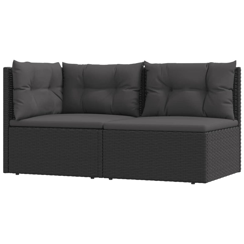 2 Piece Garden Lounge Set with Cushions Black Poly Rattan