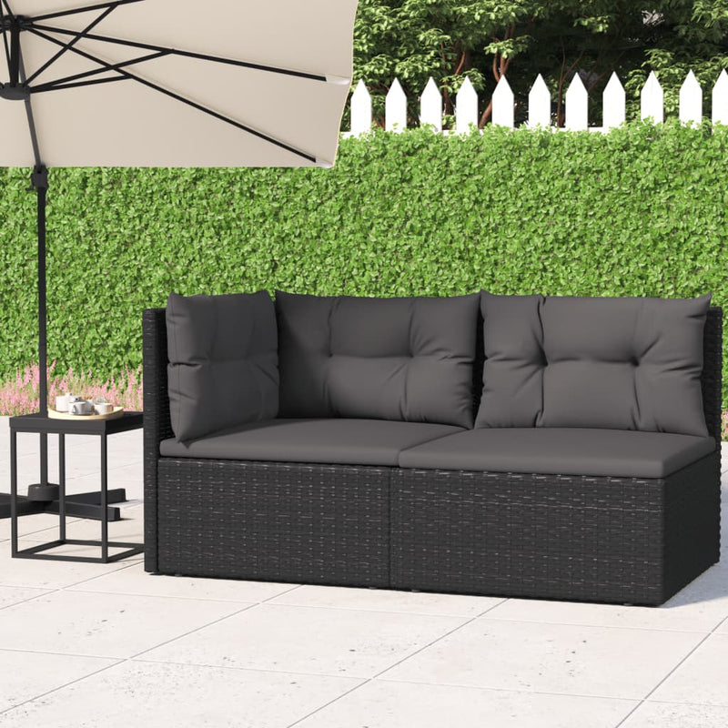 2 Piece Garden Lounge Set with Cushions Black Poly Rattan