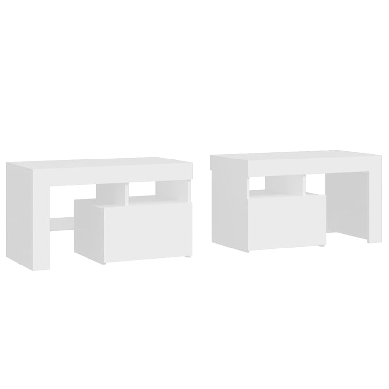 Bedside Cabinets 2 pcs with LED Lights White 70x36.5x40 cm