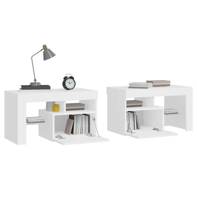 Bedside Cabinets 2 pcs with LED Lights White 70x36.5x40 cm