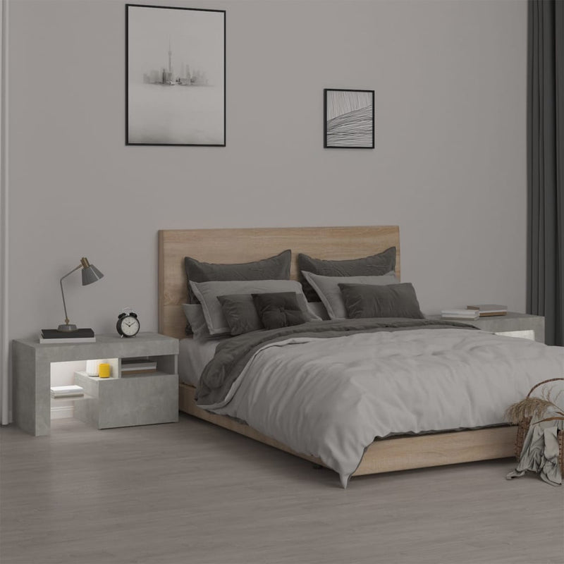 Bedside Cabinets 2 pcs with LED Lights Concrete Grey 70x36.5x40 cm