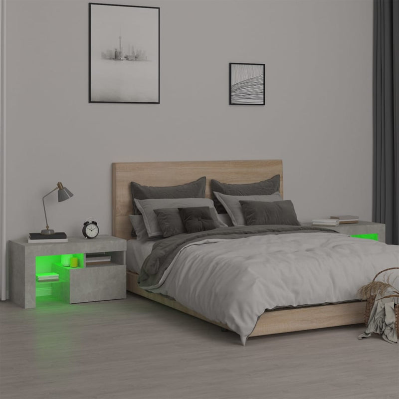 Bedside Cabinets 2 pcs with LED Lights Concrete Grey 70x36.5x40 cm