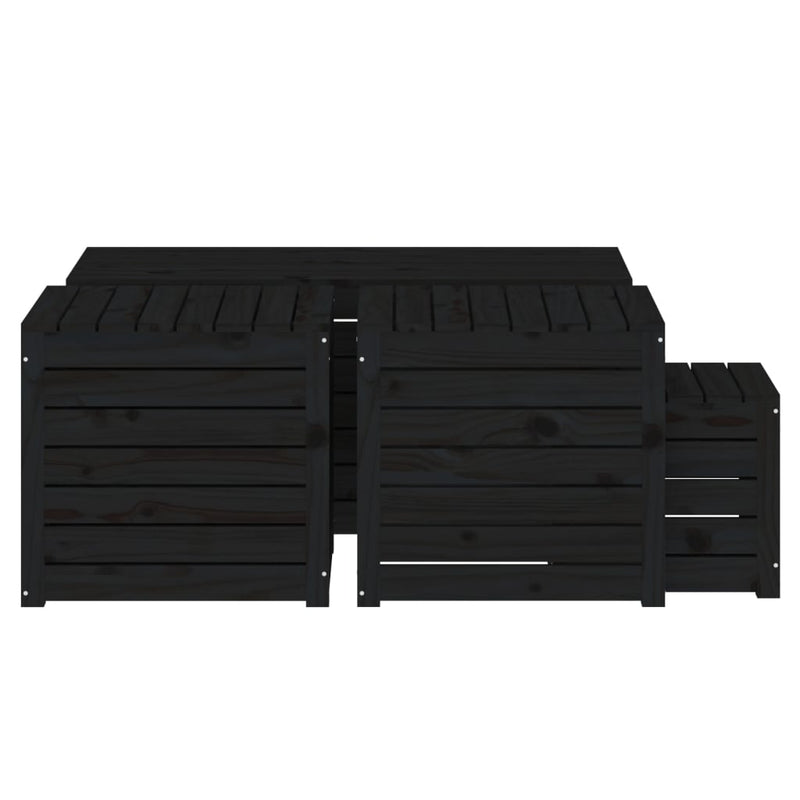 4 Piece Garden Box Set Black Solid Wood Pine