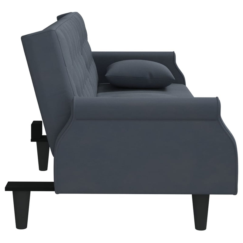 Sofa Bed with Armrests Dark Grey Velvet